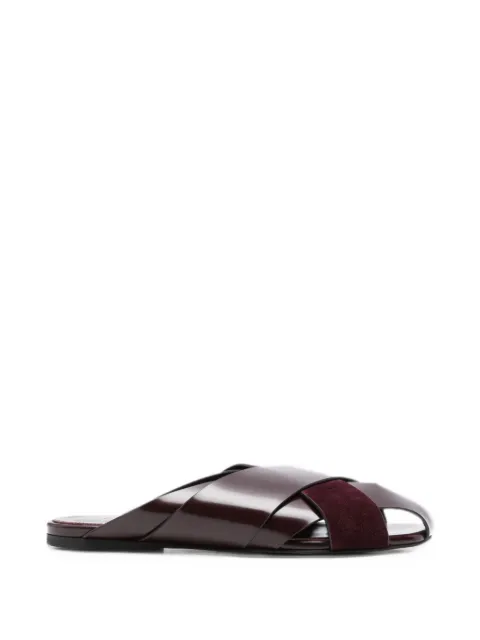 Proenza Schouler Slant cross slides in brushed calf and calfsuede