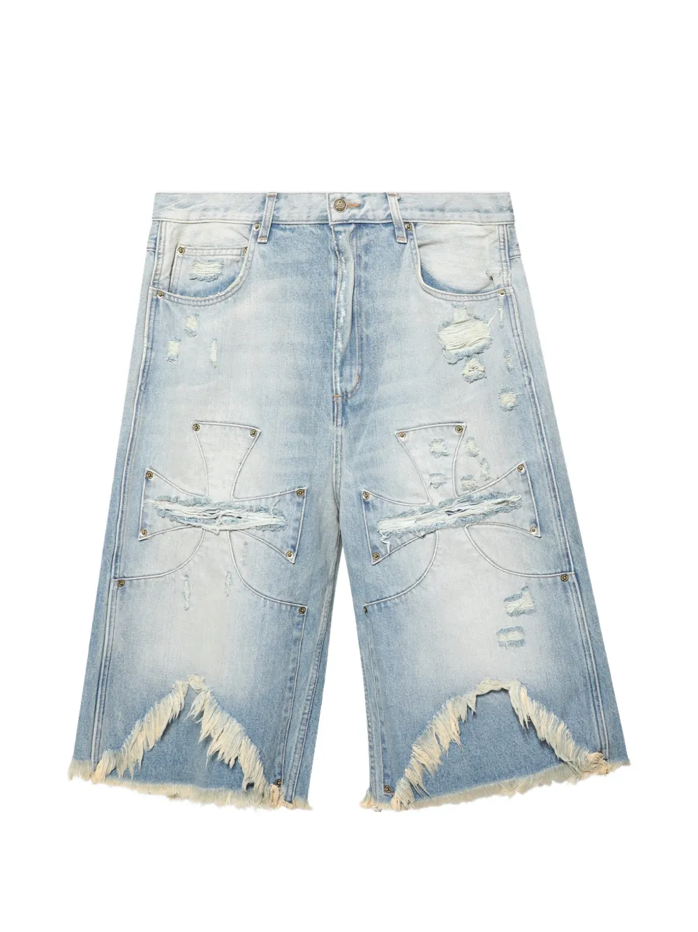 SEKRIT Shorts denim Chopper con effetto vissuto - Blu