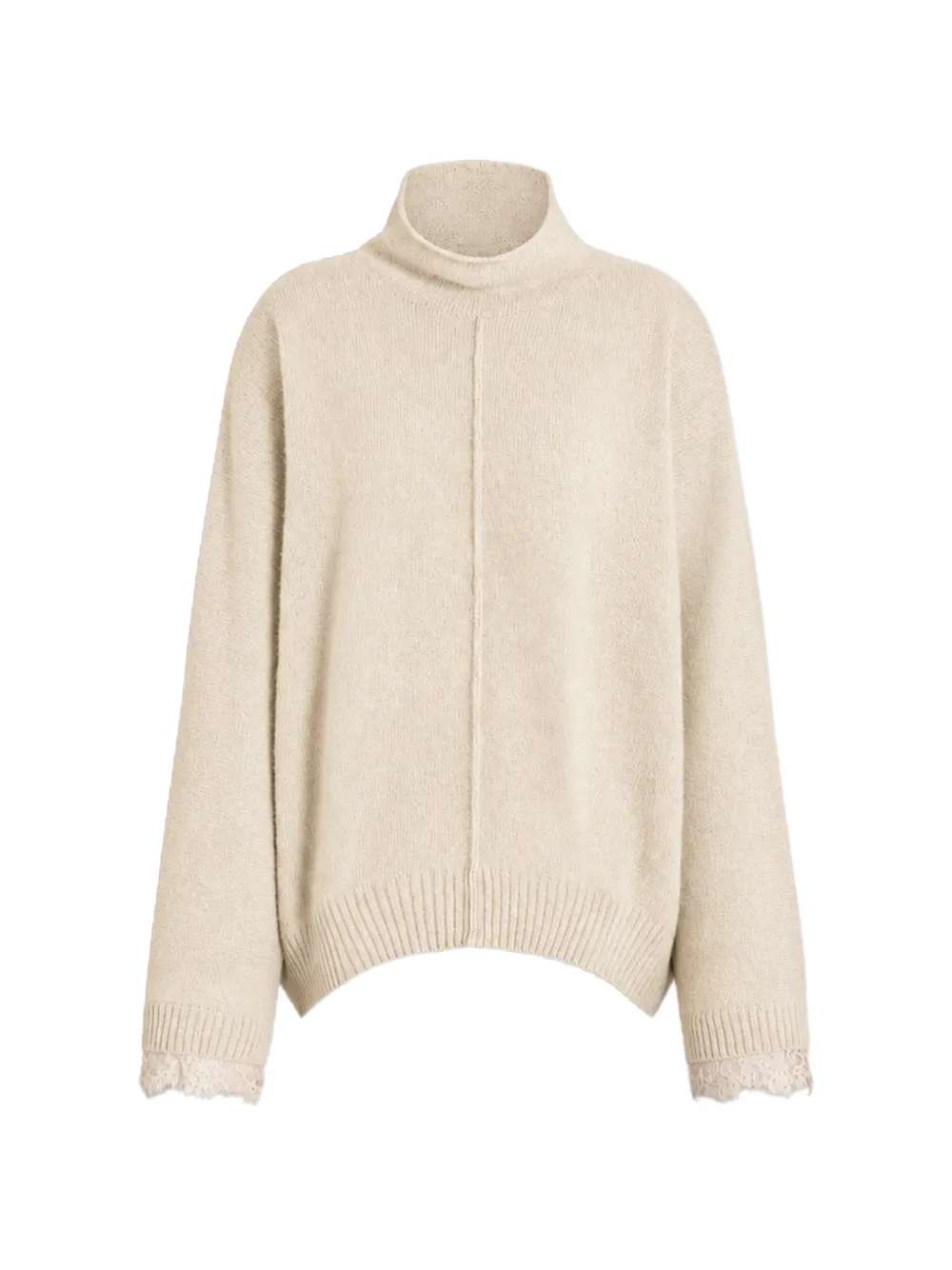 Alberta Ferretti lace-trim high-neck sweater - Toni neutri