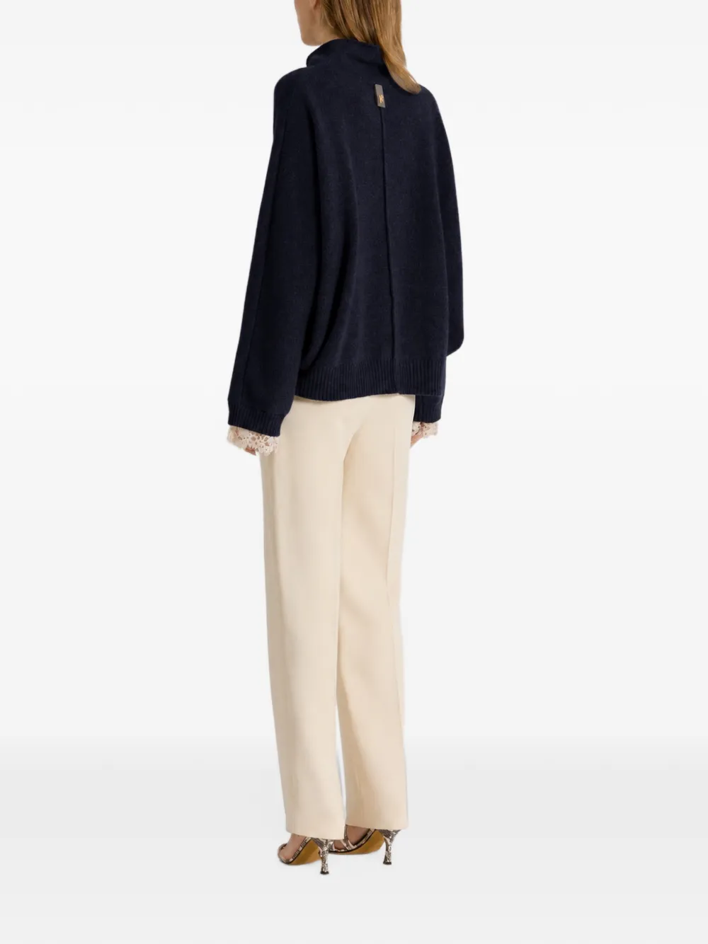 Alberta Ferretti lace-trim high-neck sweater Blauw