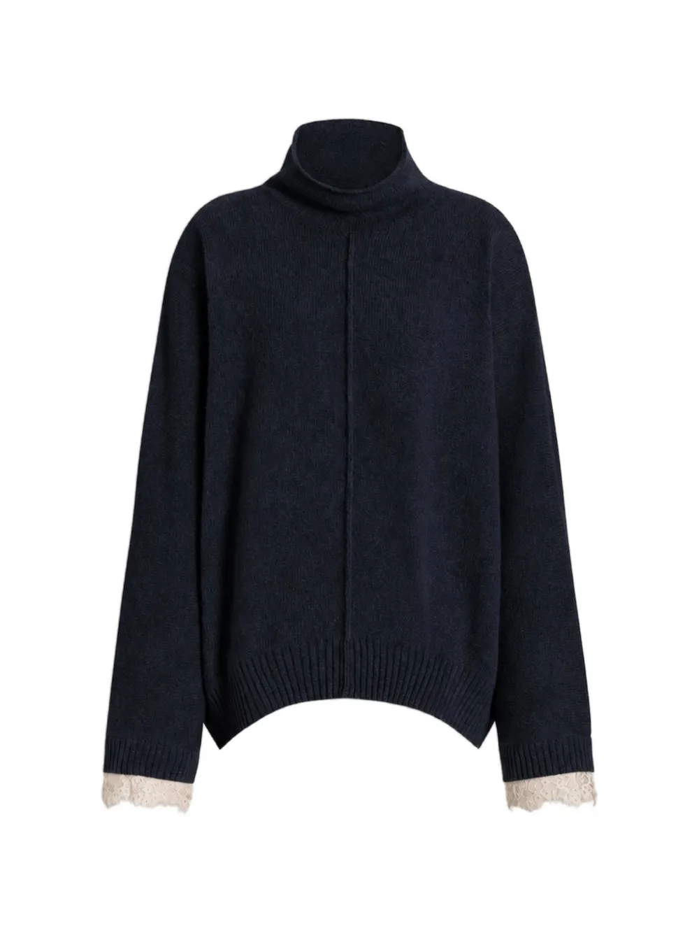 Alberta Ferretti lace-trim high-neck sweater - Blu