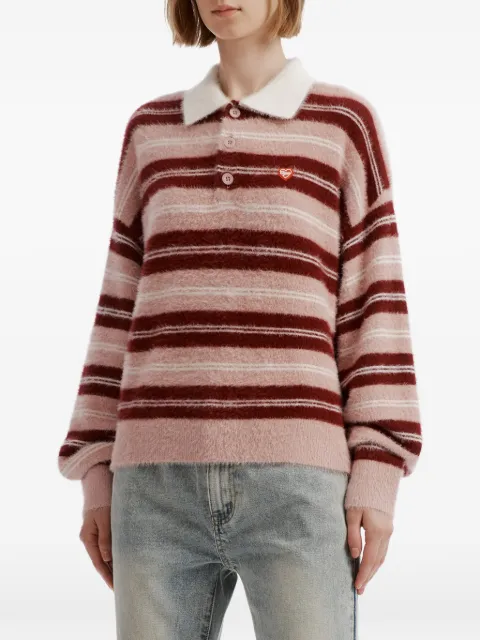 CHOCOOLATE striped fuzzy-knit polo shirt