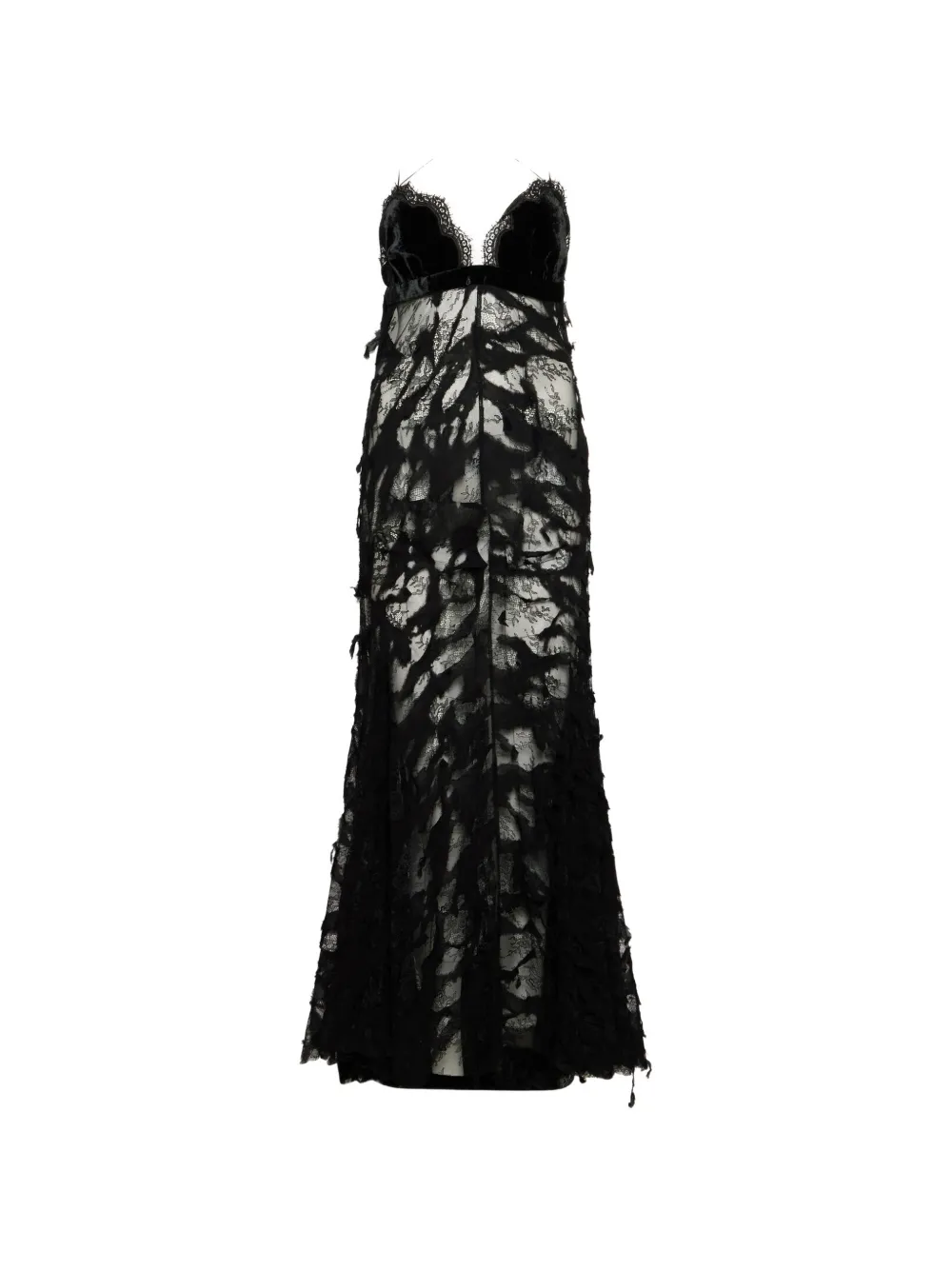 Roberto Cavalli lace-trim velvet-panel maxi dress - Nero