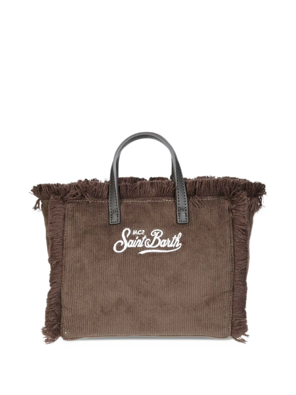 MC2 Saint Barth Vanity Mini ribfluwelen shopper met franje Bruin