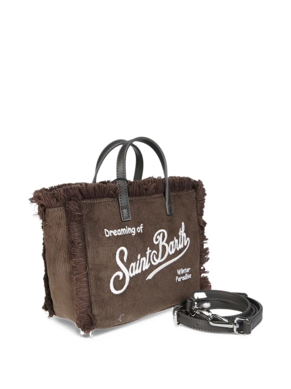 MC2 Saint Barth Vanity Mini ribfluwelen shopper met franje Bruin