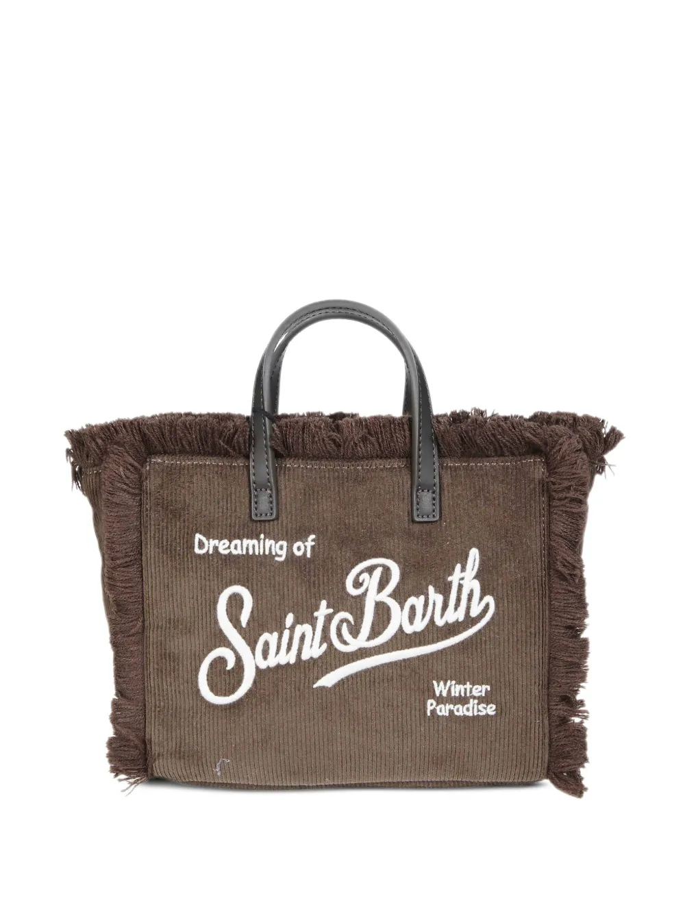 MC2 Saint Barth Vanity Mini ribfluwelen shopper met franje Bruin