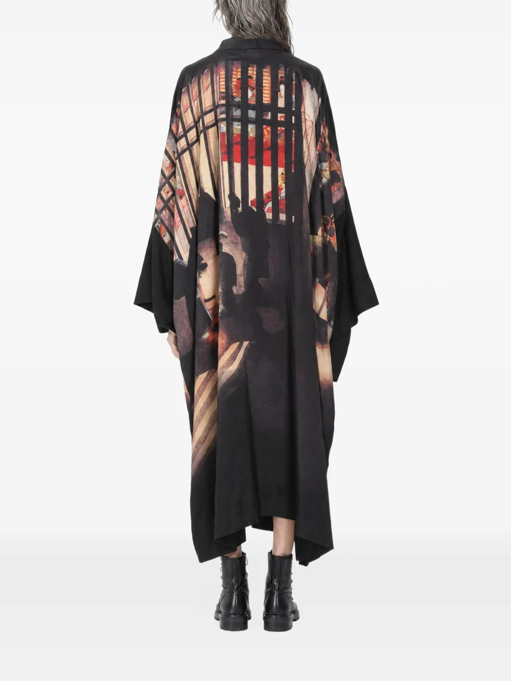 Yohji Yamamoto Night Scene in Yoshiwara graphic-print coat Zwart