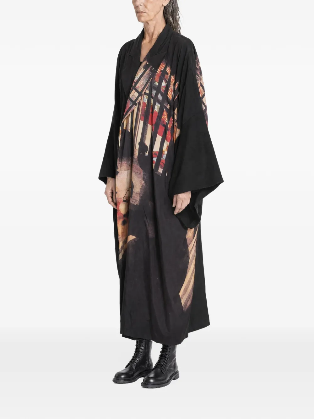 Yohji Yamamoto Night Scene in Yoshiwara graphic-print coat Zwart