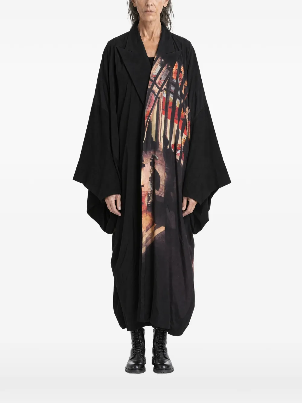 Yohji Yamamoto Night Scene in Yoshiwara graphic-print coat - Black