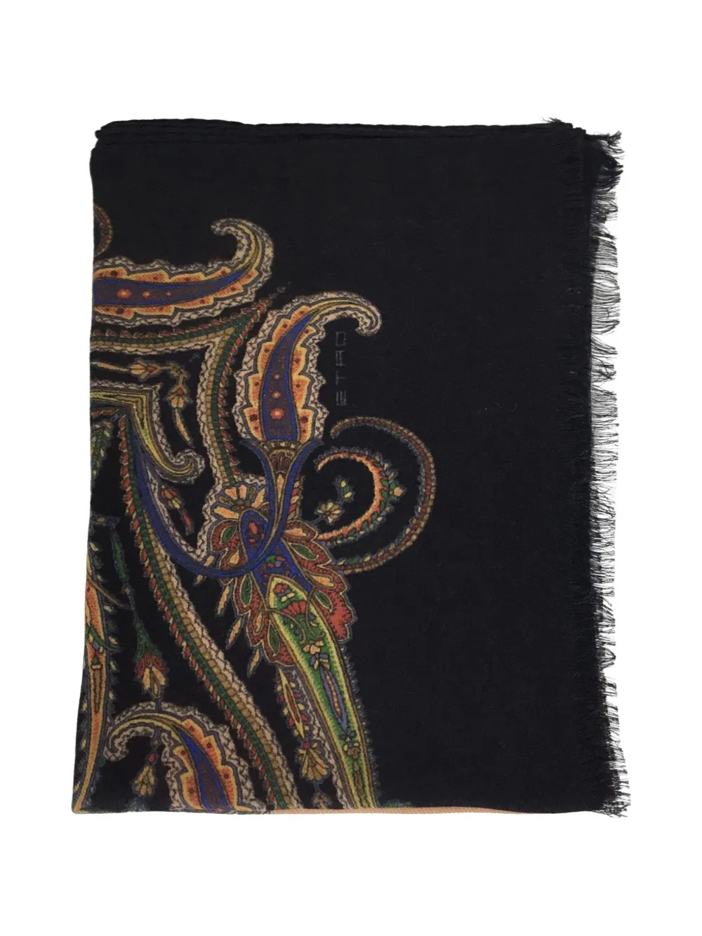 ETRO wool cashmere and silk scarf with paisley motif Zwart