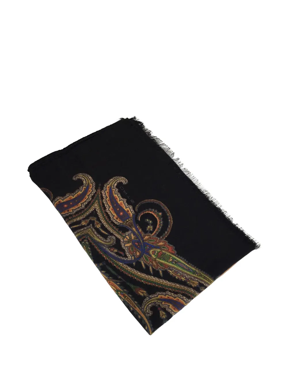 ETRO wool cashmere and silk scarf with paisley motif Zwart