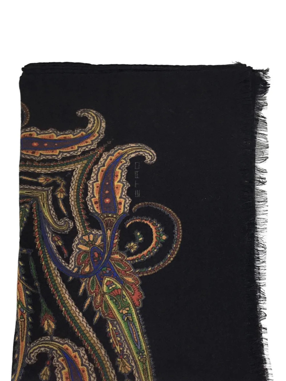 ETRO wool cashmere and silk scarf with paisley motif Zwart