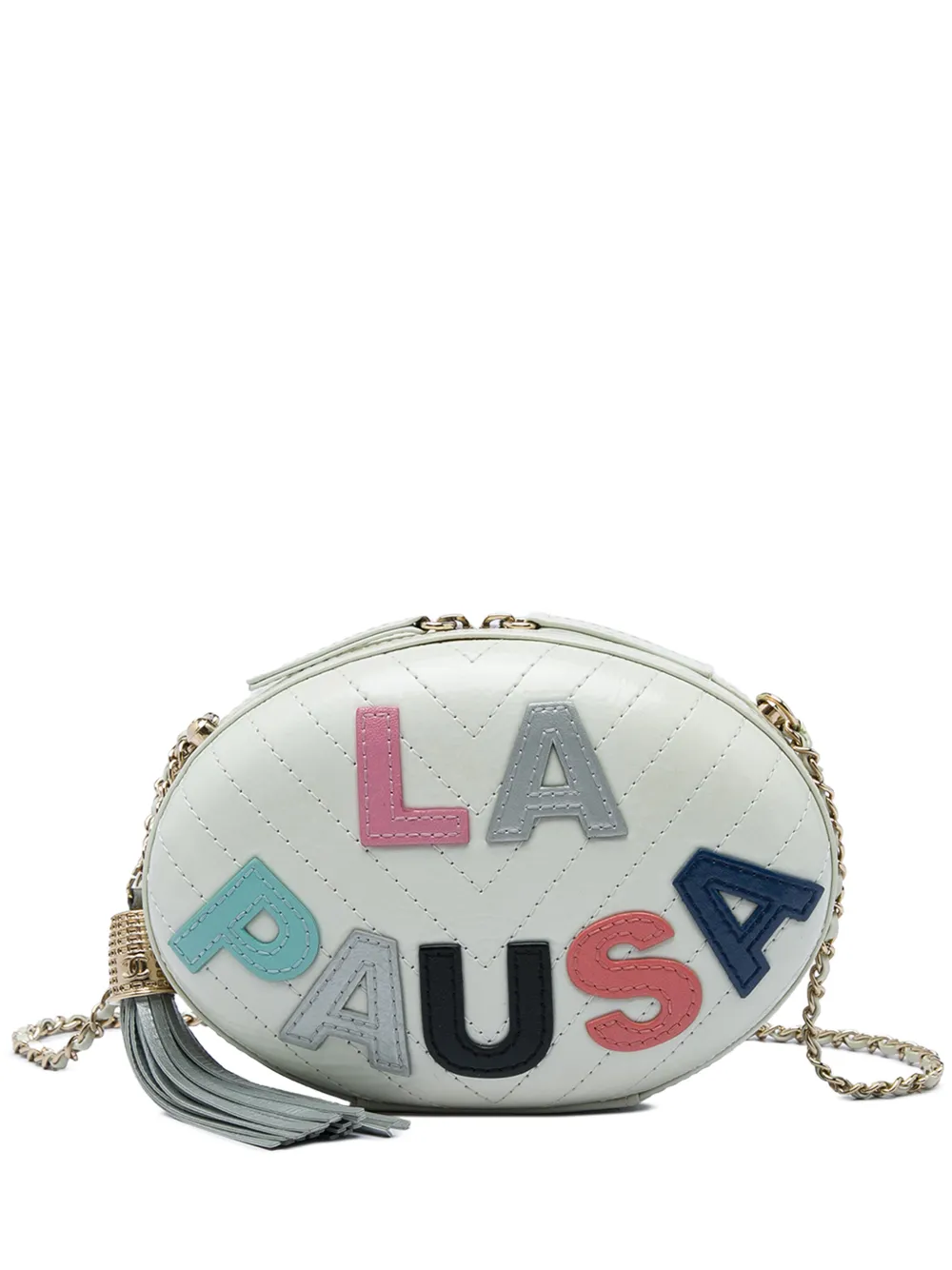 CHANEL Pre-Owned 2019 Chevron Lambskin La Pausa Evening Bag crossbody bag – White