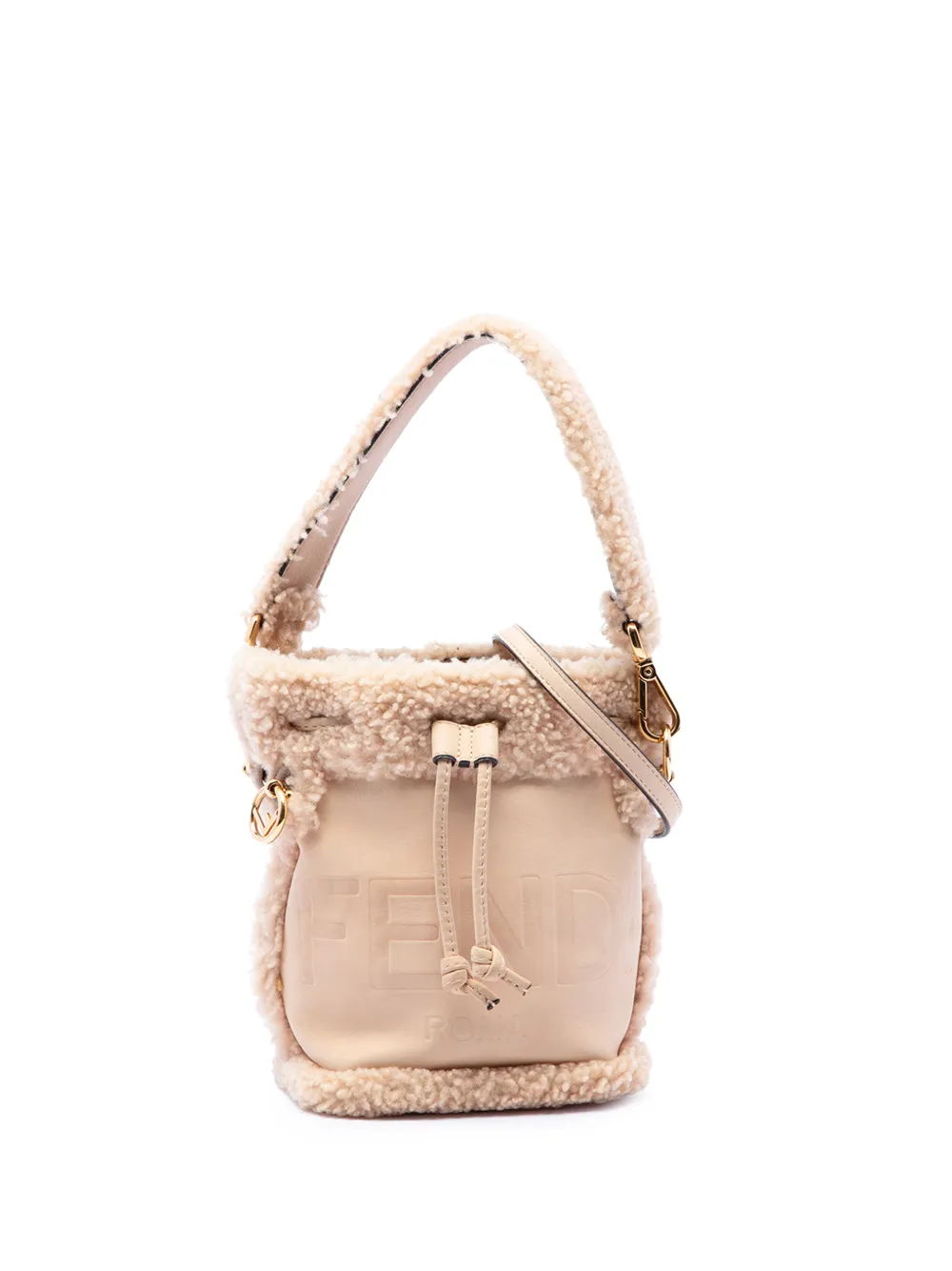 Fendi Pre-Owned 2010-2026 Mini Shearling Trimmed Leather Mon Tresor Bucket Bag satchel - Brown