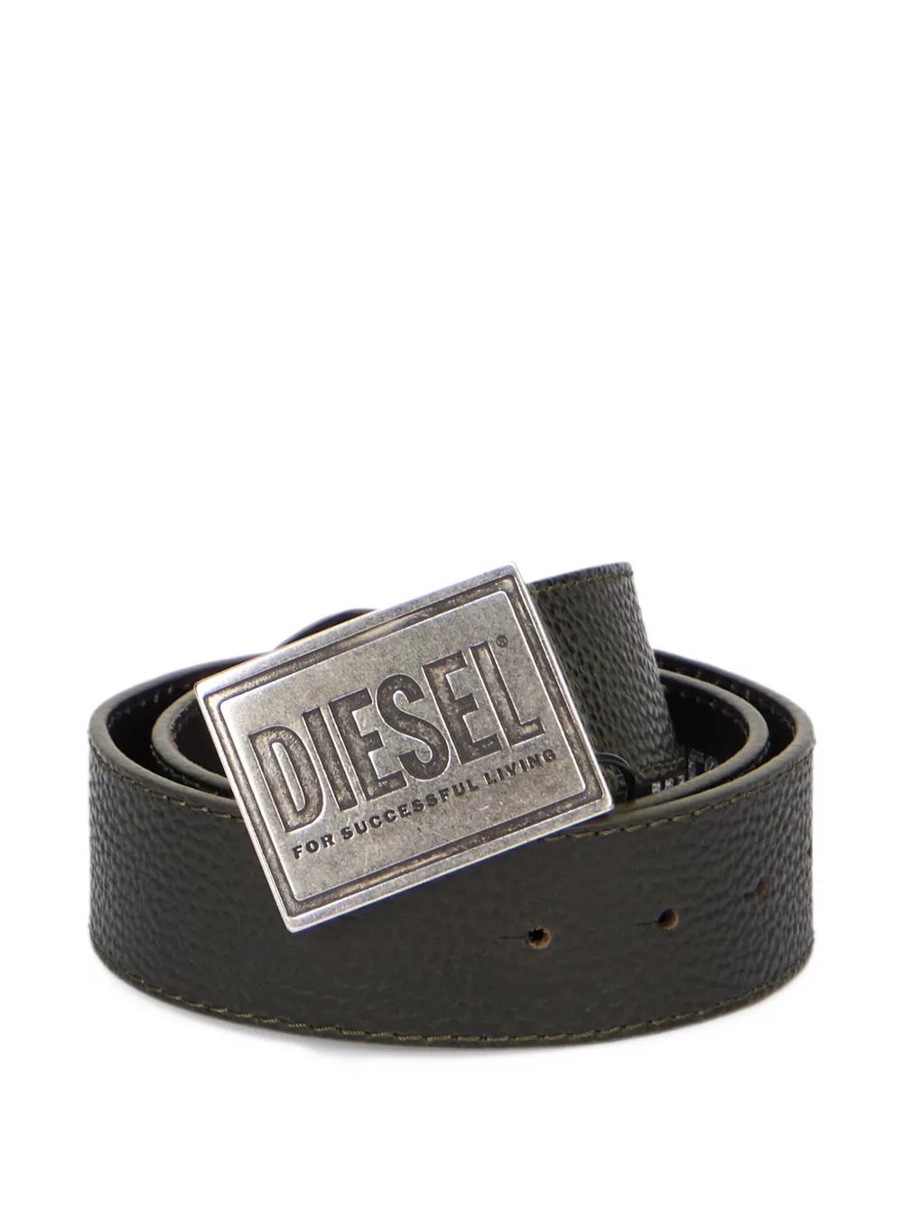 Diesel logo-plaque pebbled leather belt Groen