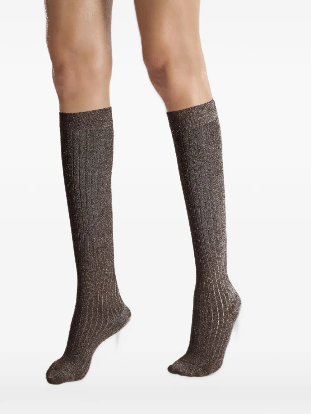 Wolford shimmer ribbed knee-high socks Bruin