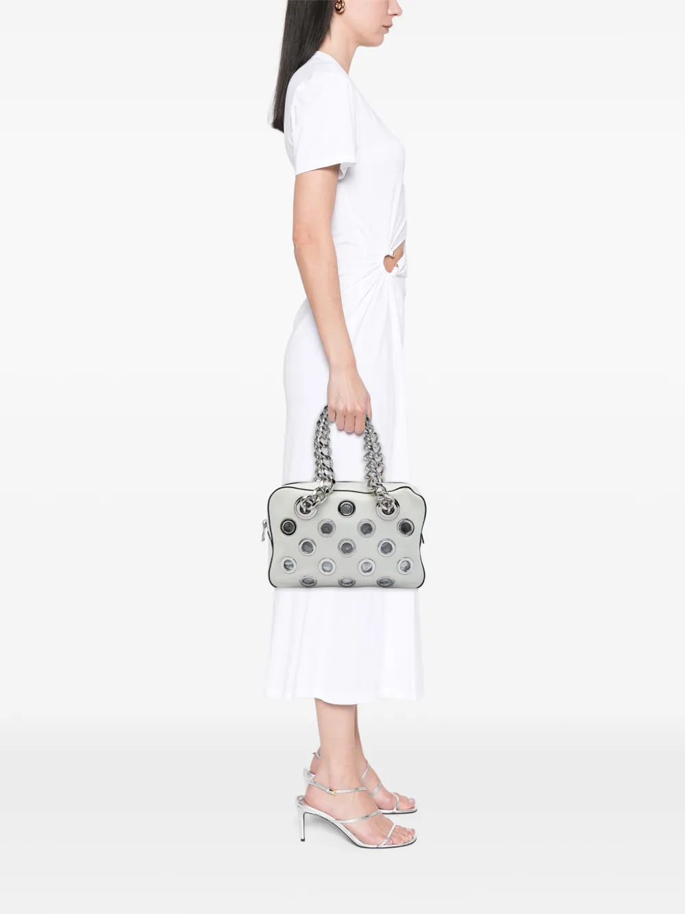 Prada Pre-Owned 2010-2026 Vitello Daino Grommet Chain shoulder bag - Bianco