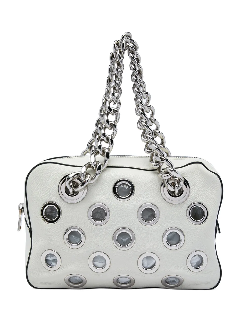 Prada Pre-Owned 2010-2026 Vitello Daino Grommet Chain shoulder bag - Bianco