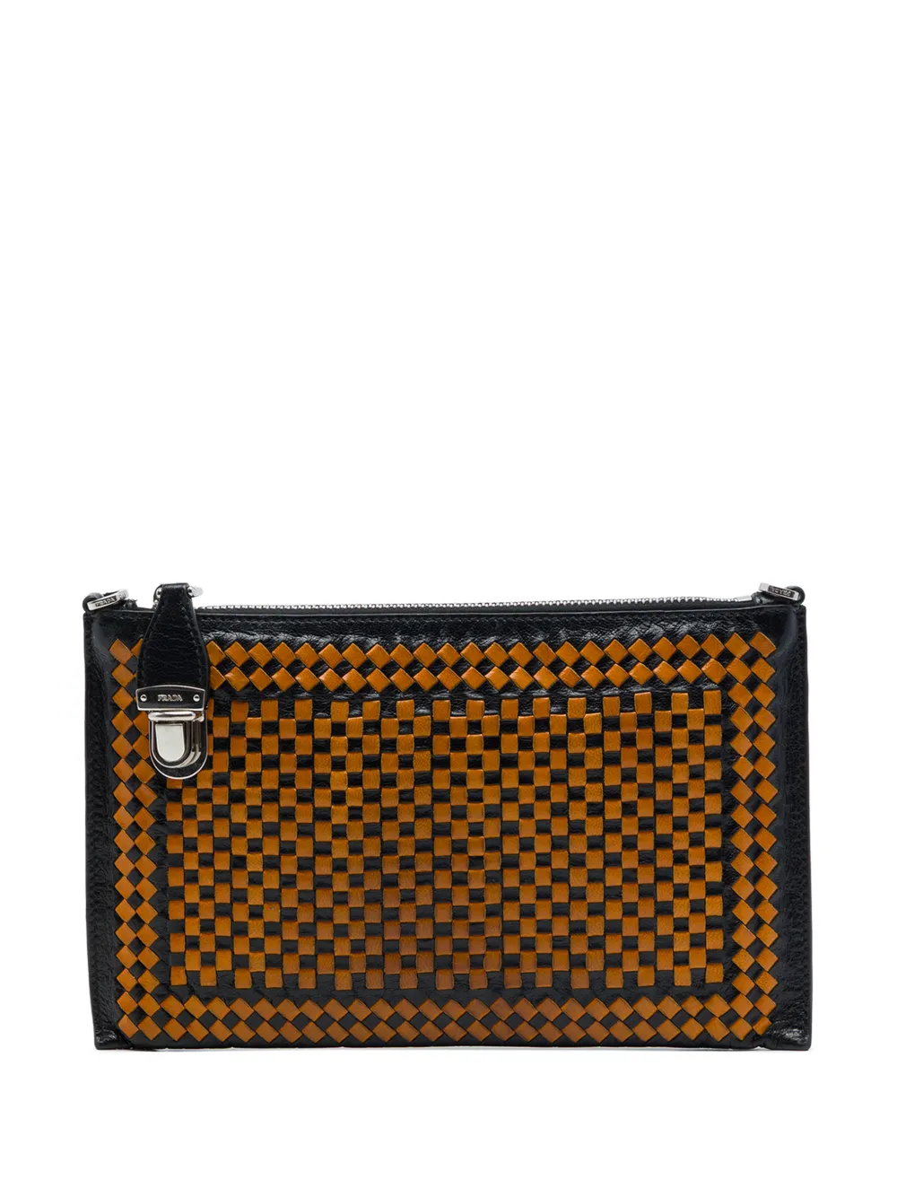 Prada Pre-Owned 2010-2026 Woven Goatskin Madras Zip clutch bag - Orange