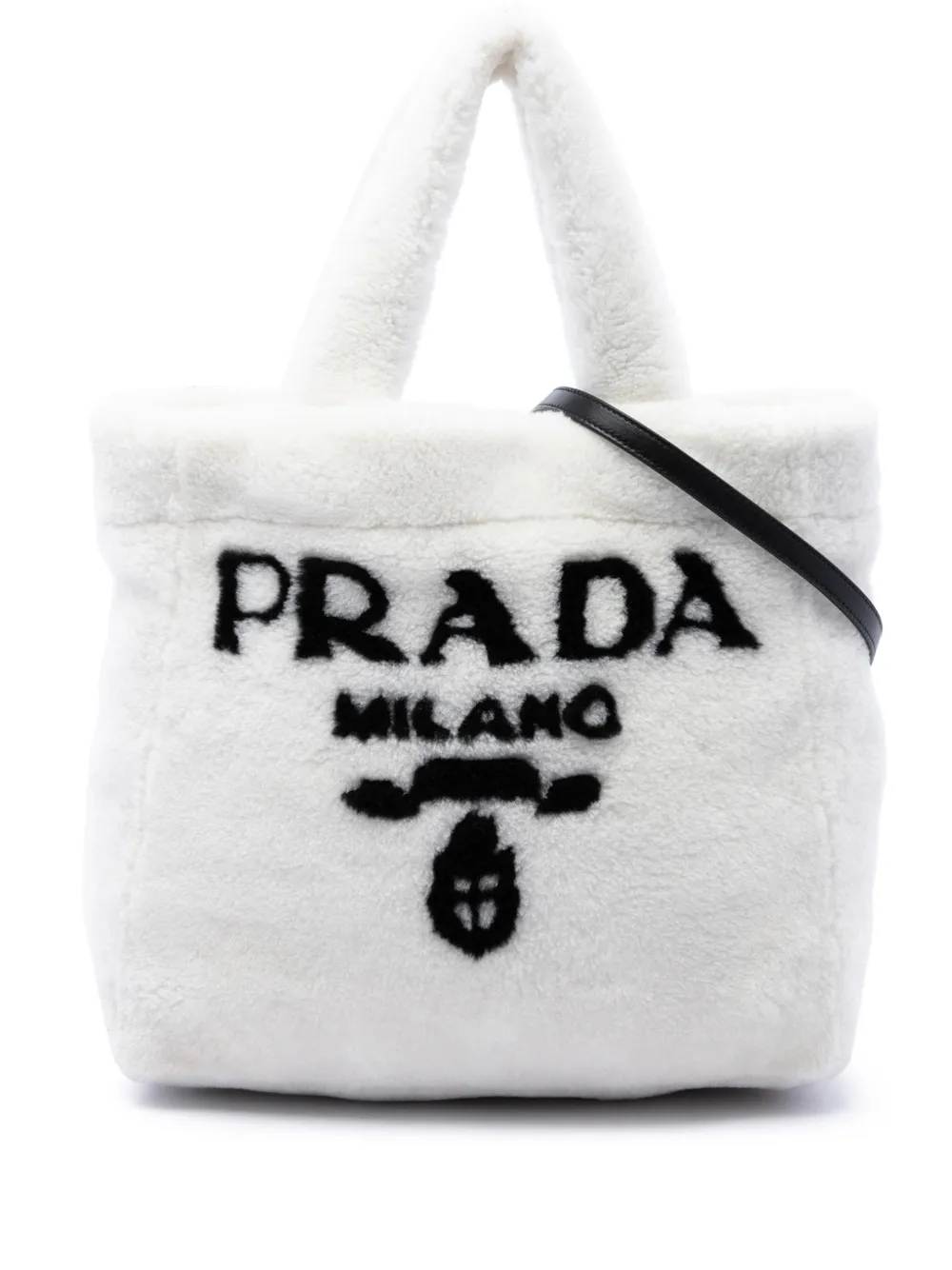 Prada Pre-Owned 2013-2026 Shearling Logo Tote satchel - White
