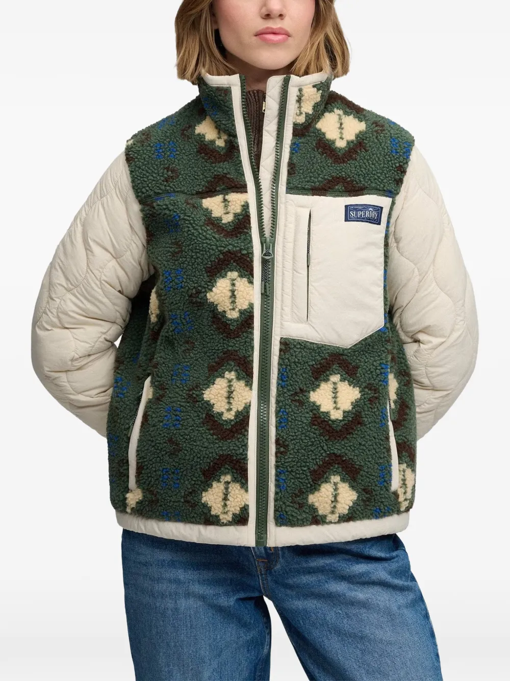 Superdry fleece onion-quilt hybrid jacket - Verde