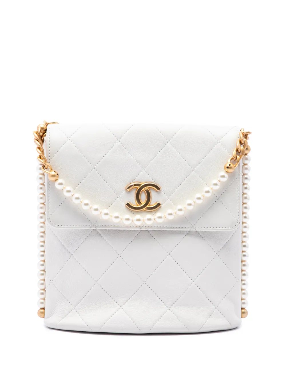CHANEL Pre-Owned 2021 Small Quilted Calfskin About Pearls Hobo crossbody bag - Bianco
