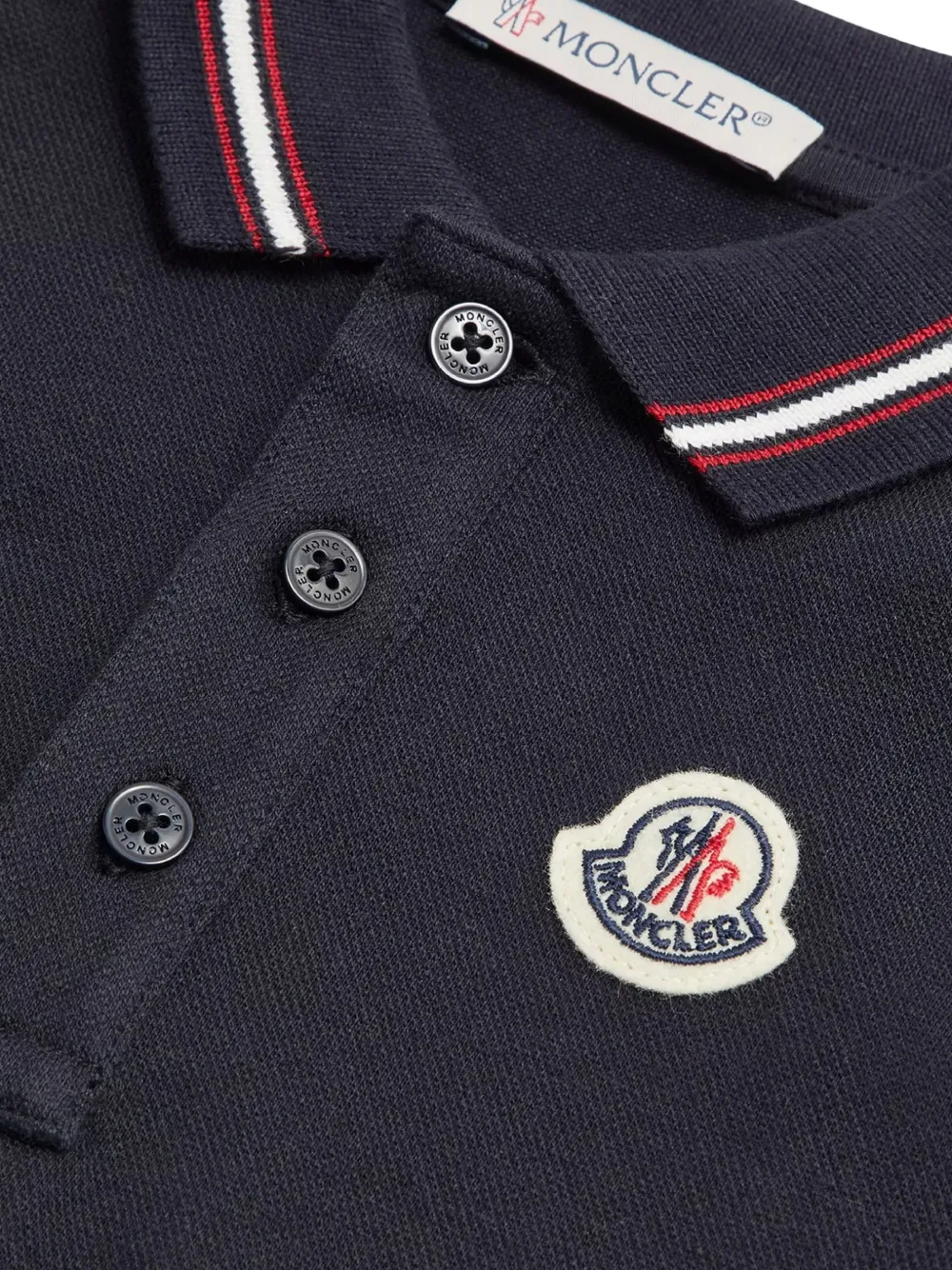 Moncler Enfant tricolour-trim piqué romper Blauw