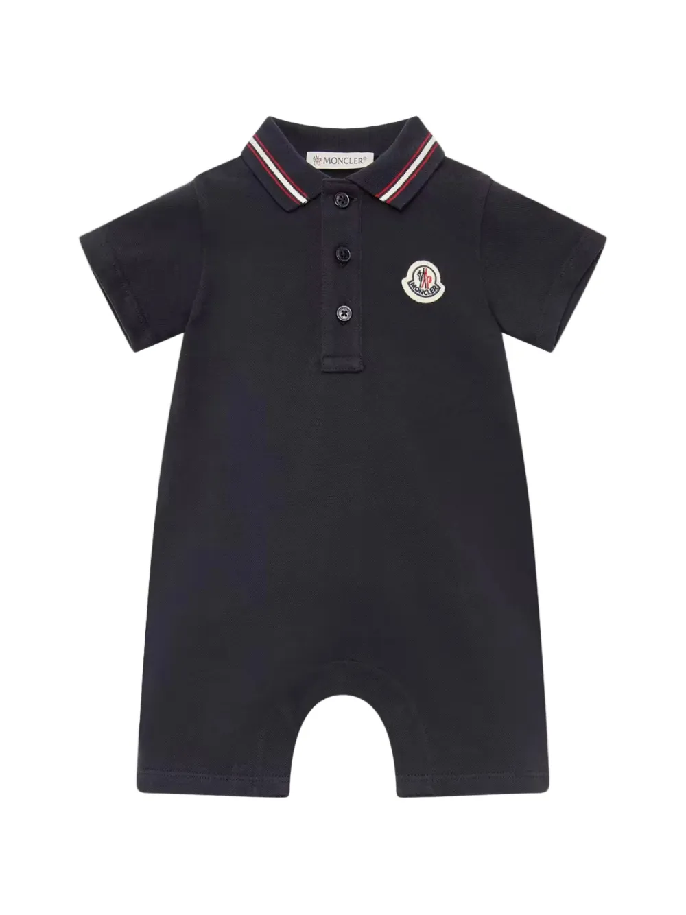 Moncler Enfant tricolour-trim piqué romper Blauw