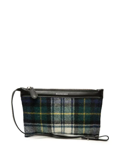 Balenciaga Pre-Owned 2018-2026 Plaid Wool Navy Cabas pouch