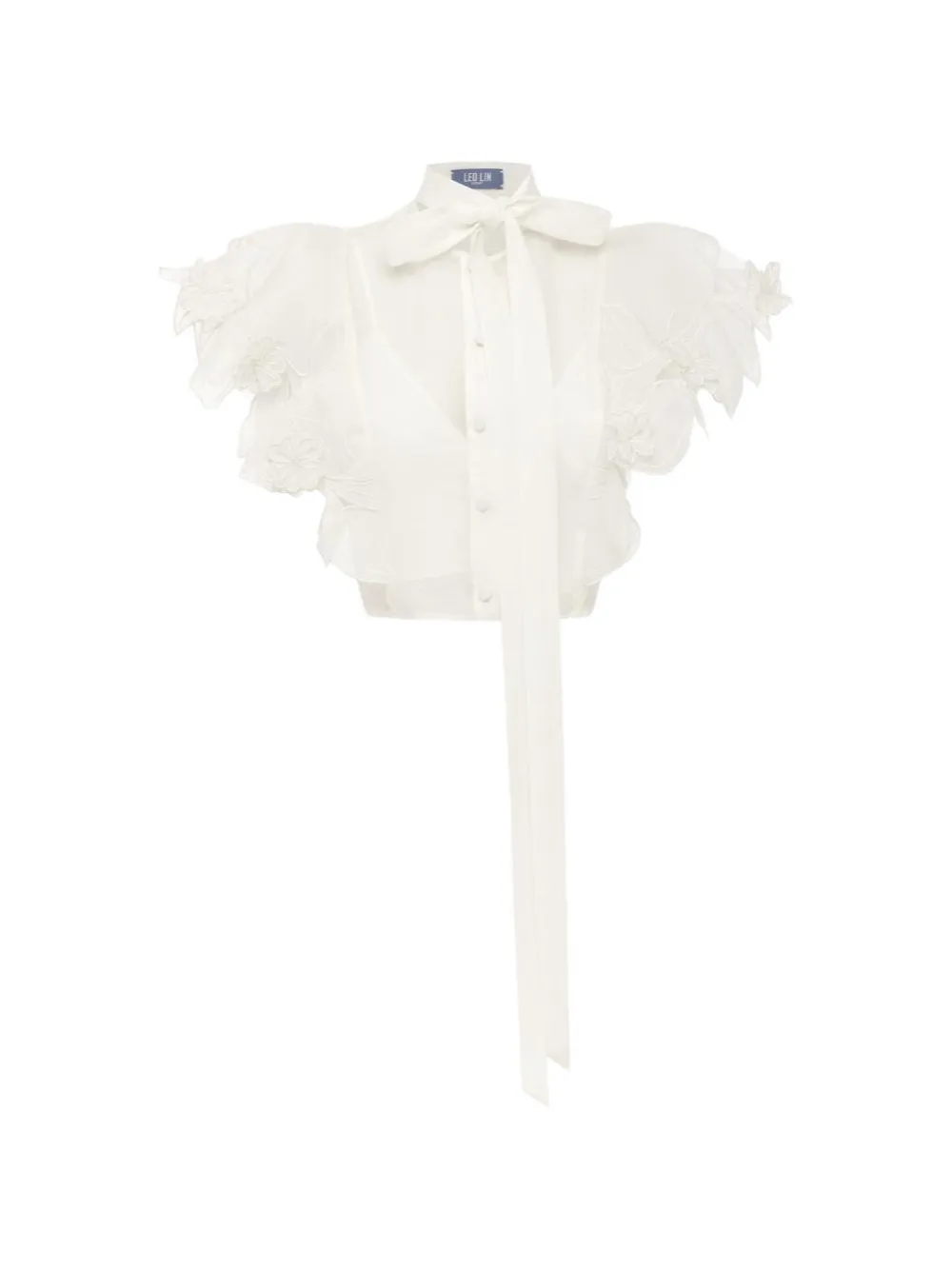 Leo Lin floral-embroidered flutter-sleeve blouse - Bianco
