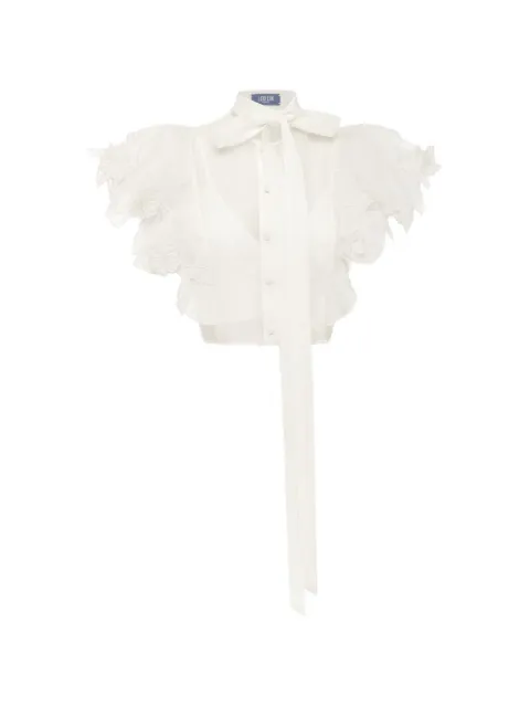 Leo Lin floral-embroidered flutter-sleeve blouse