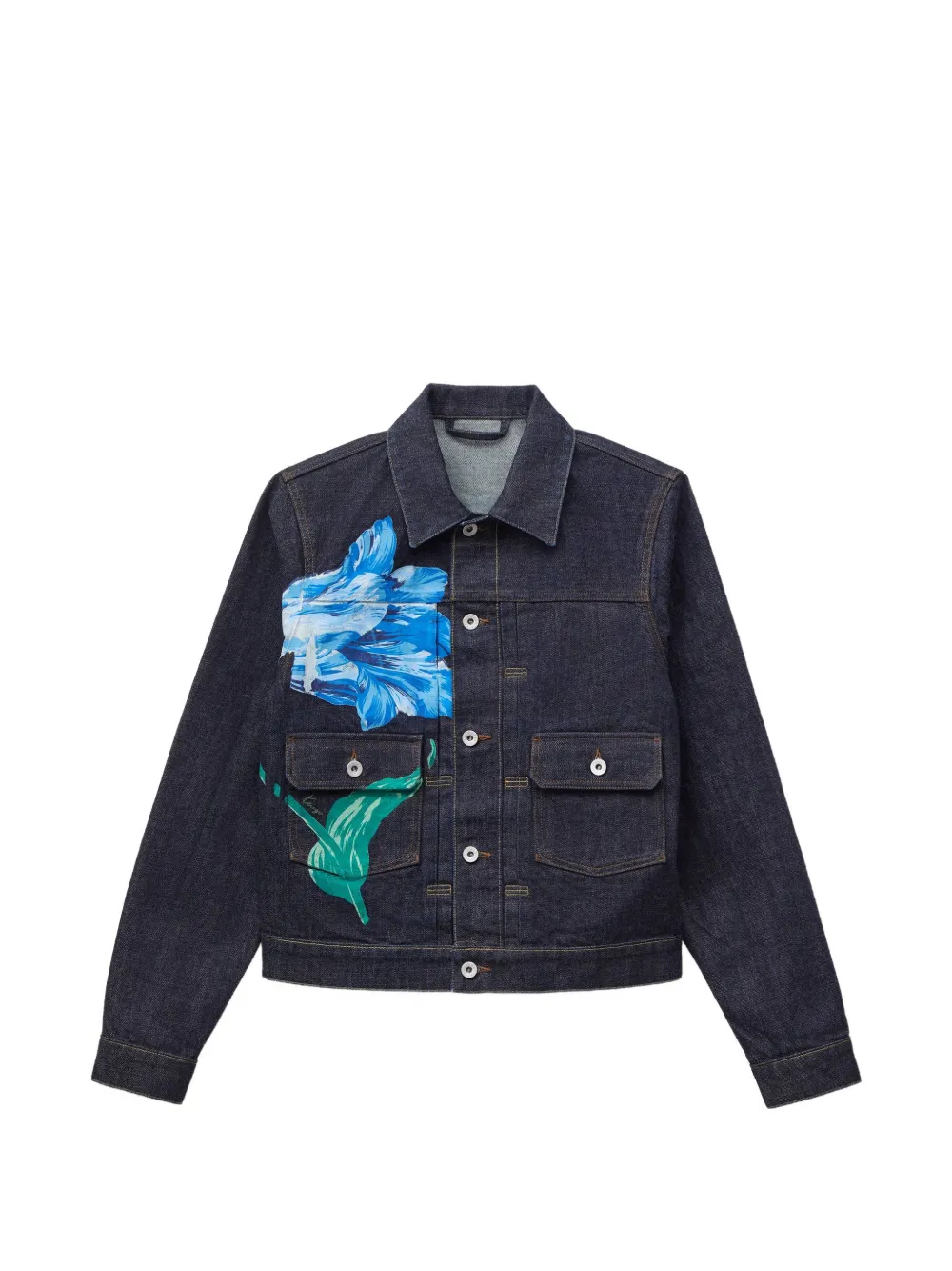 Kenzo Tulip pleated denim jacket Blauw