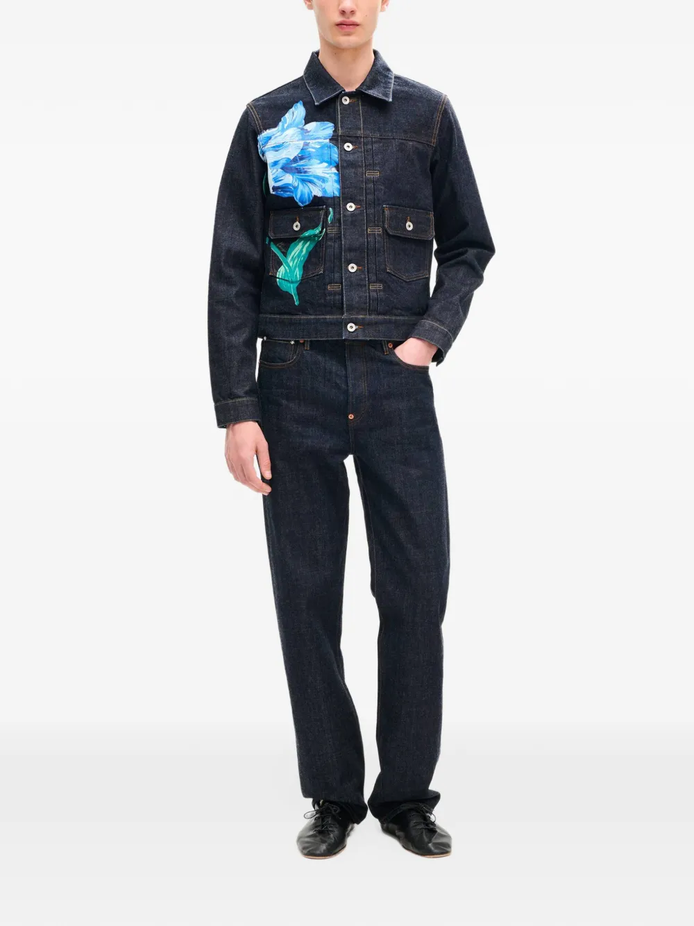 Kenzo Tulip pleated denim jacket Blauw
