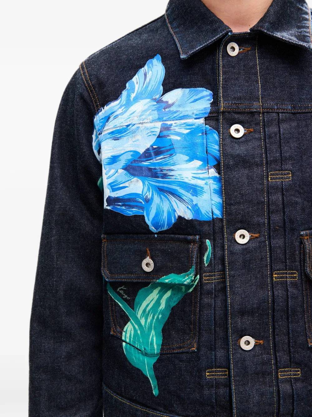 Kenzo Tulip pleated denim jacket Blauw