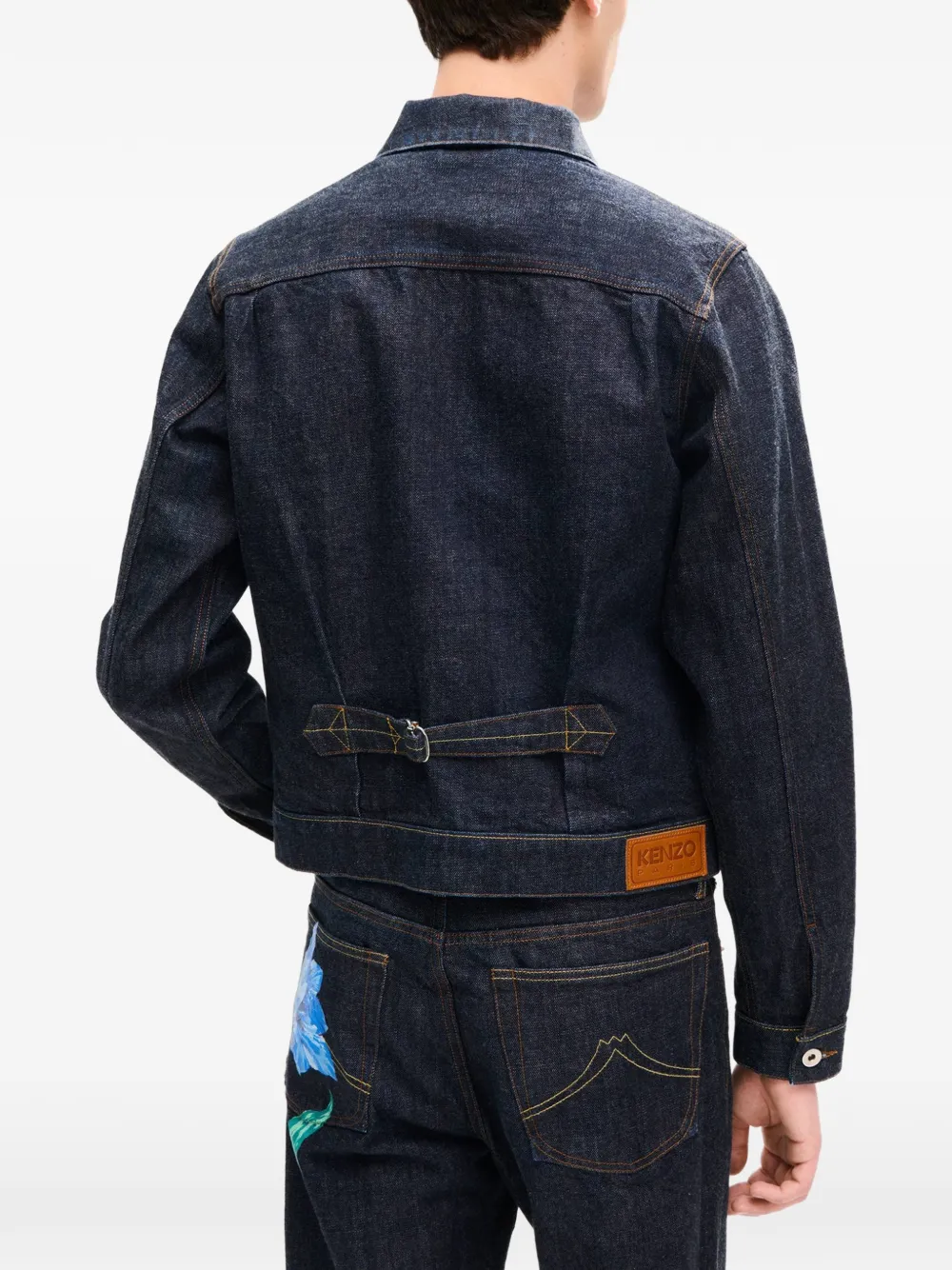 Kenzo Tulip pleated denim jacket Blauw