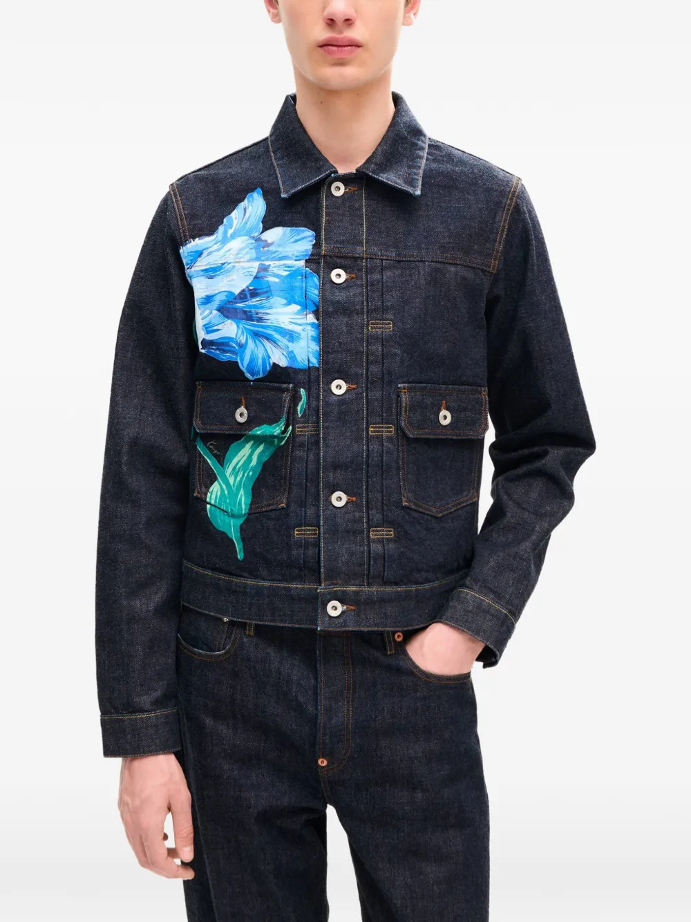Kenzo Tulip pleated denim jacket Blauw