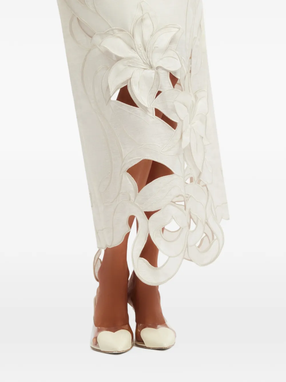 Leo Lin Rayna laser-cut floral-embroidery strapless slim-fit maxi dress - Bianco