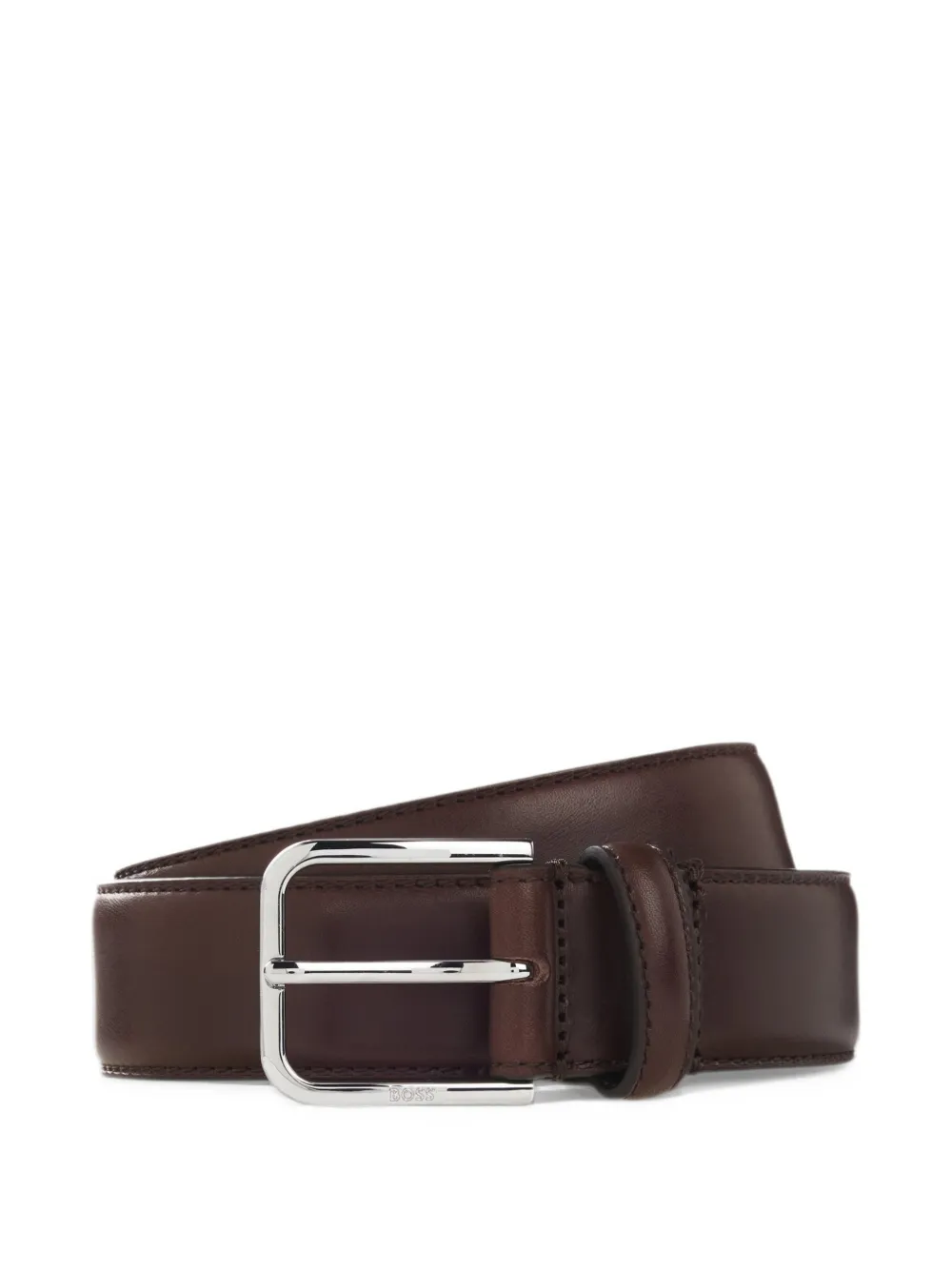 BOSS leather business belt with polished silver buckle - Marrone
