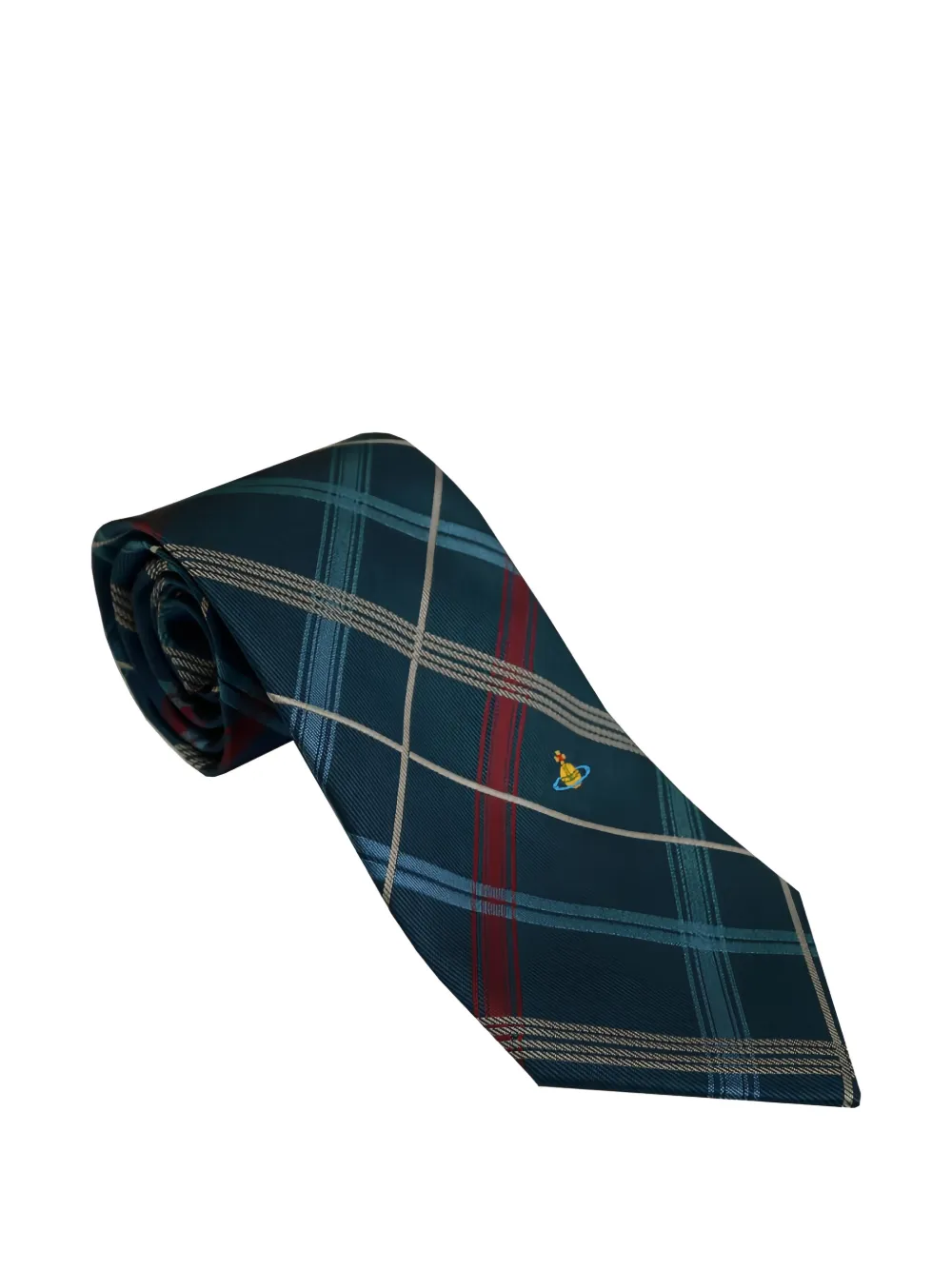 Vivienne Westwood Orb-embroidered check-pattern tie - Verde