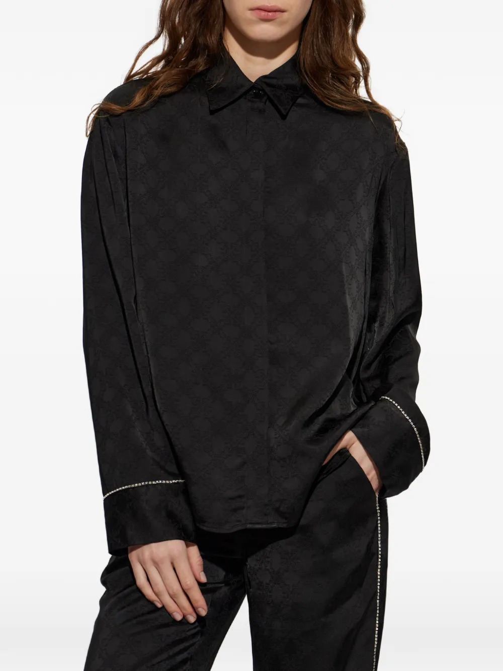 Off-White Blouse met jacquard Zwart