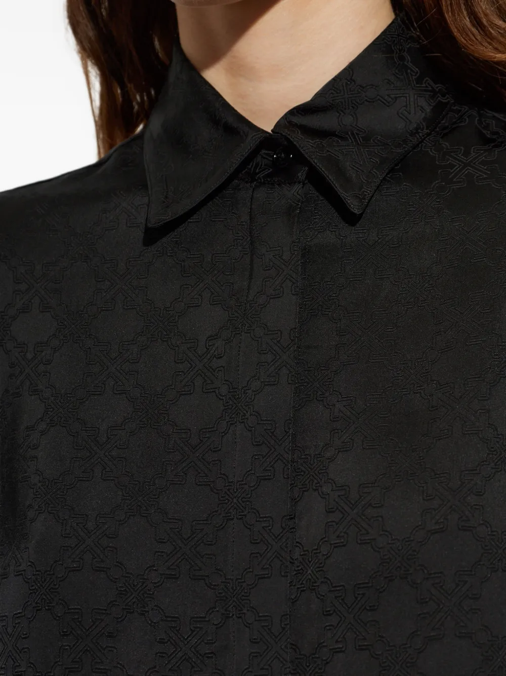 Off-White Blouse met jacquard Zwart