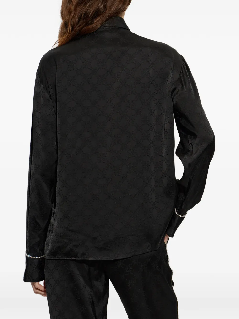 Off-White Blouse met jacquard Zwart
