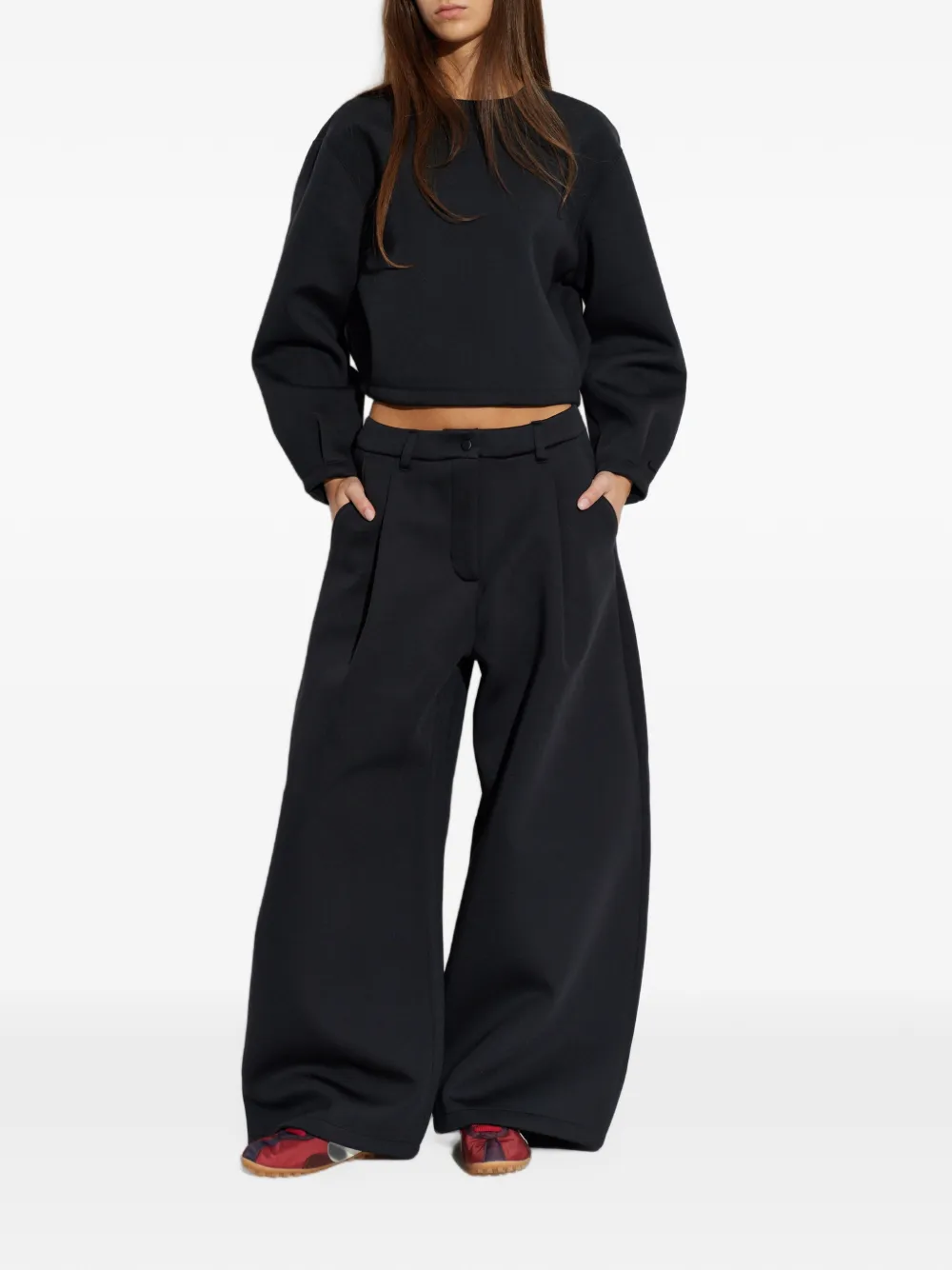 Nike Article Fleece oversized mid-rise wide-leg pants Zwart