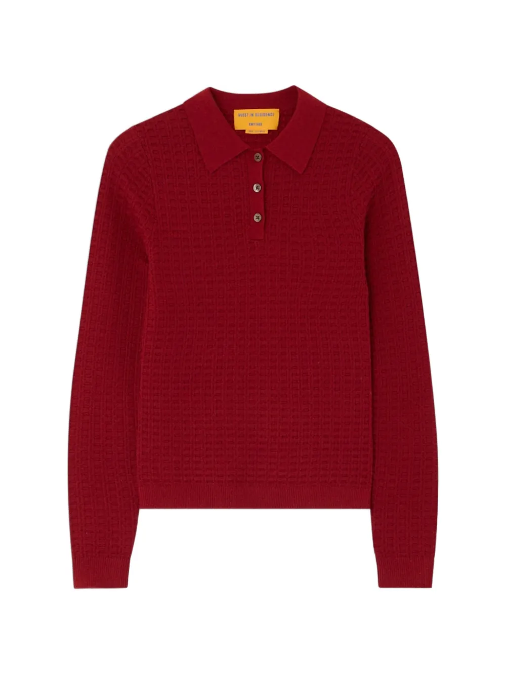 Guest In Residence shrunken waffle-knit polo-collar jumper Rood