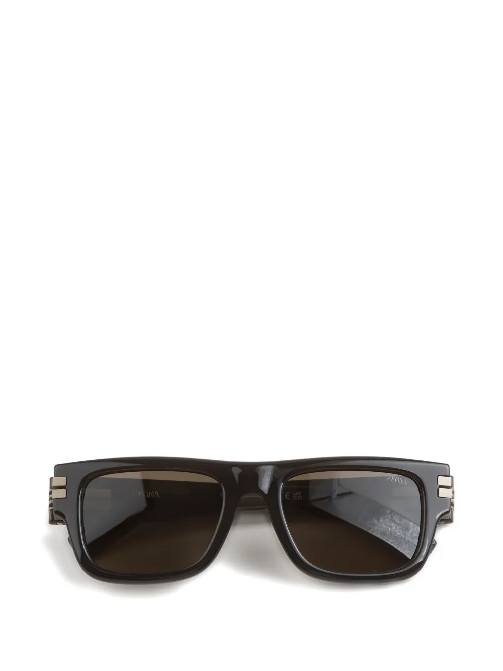 Zegna stripe-detail rectangle-frame sunglasses - Nero
