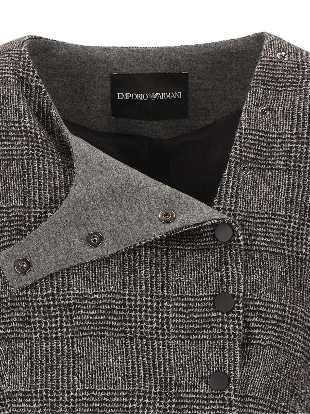 Emporio Armani blazer in checked washed wool with asymmetric closure Zwart