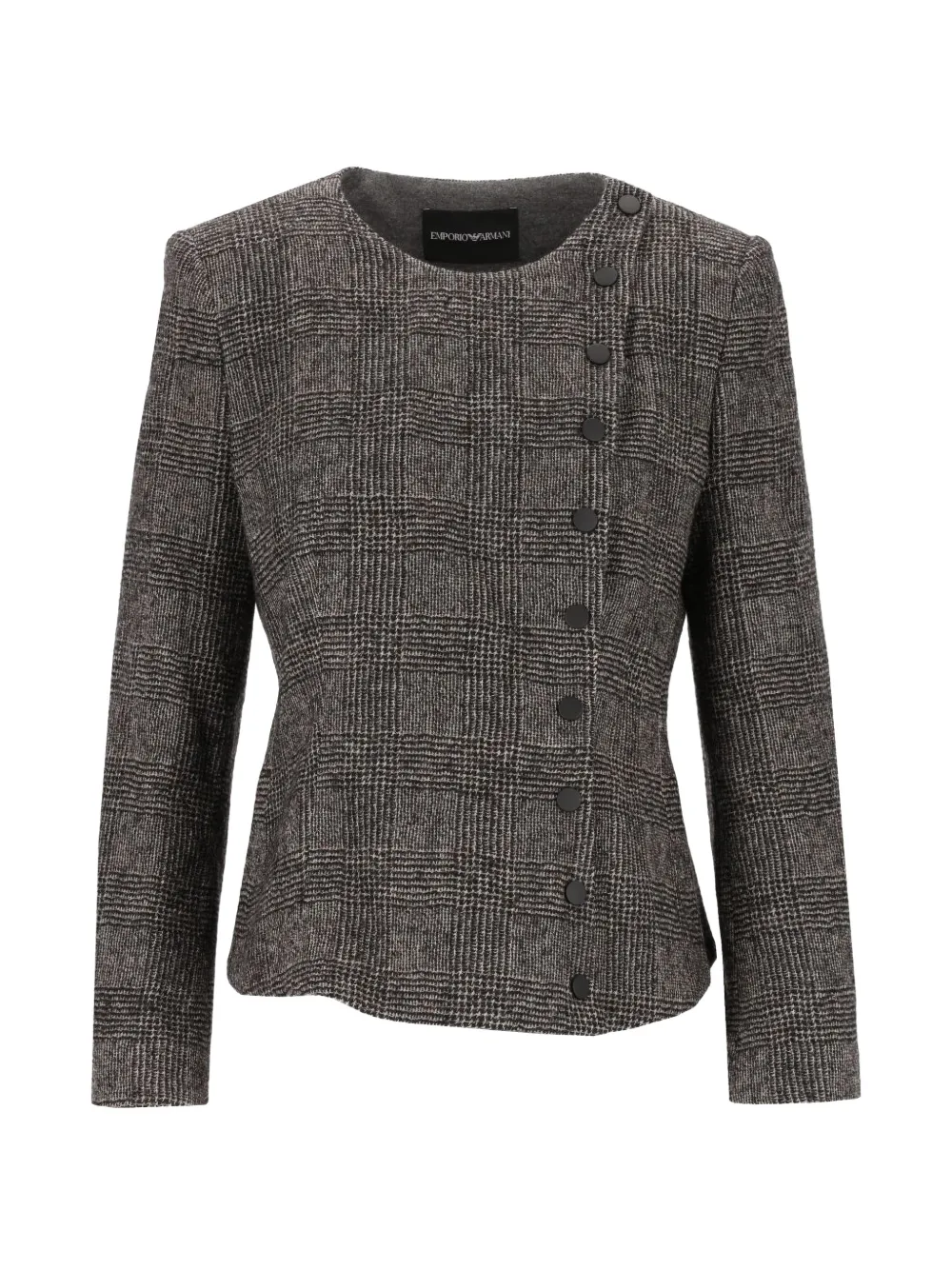 Emporio Armani blazer in checked washed wool with asymmetric closure Zwart