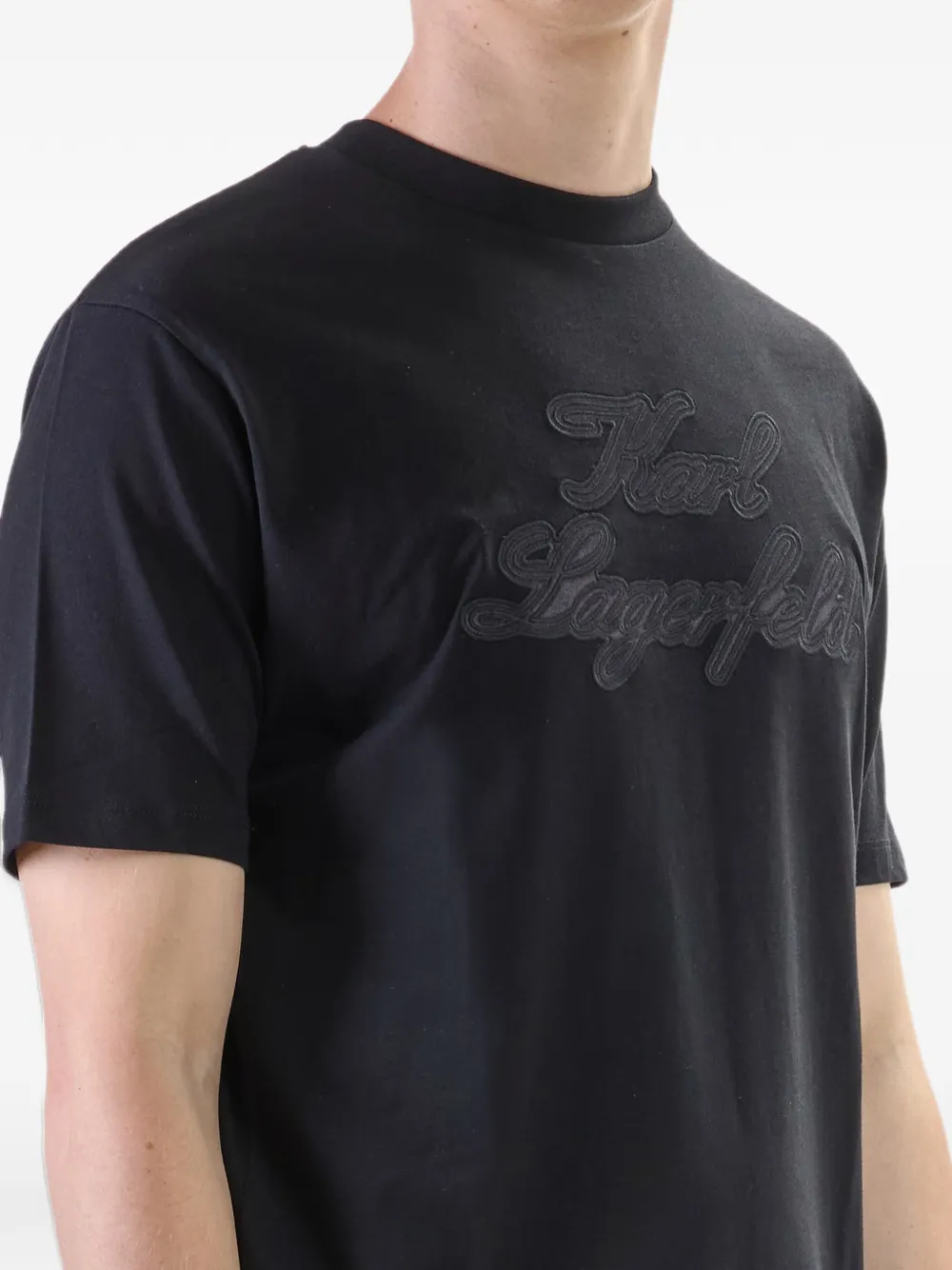Karl Lagerfeld Signature embroidered T-shirt Zwart