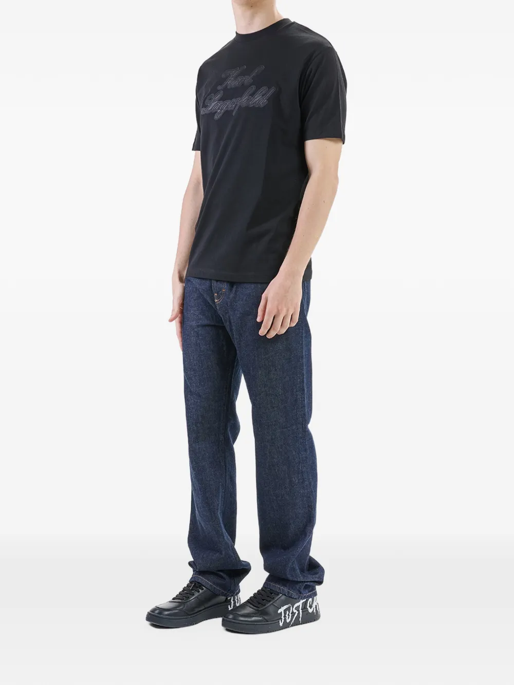 Karl Lagerfeld Signature embroidered T-shirt Zwart