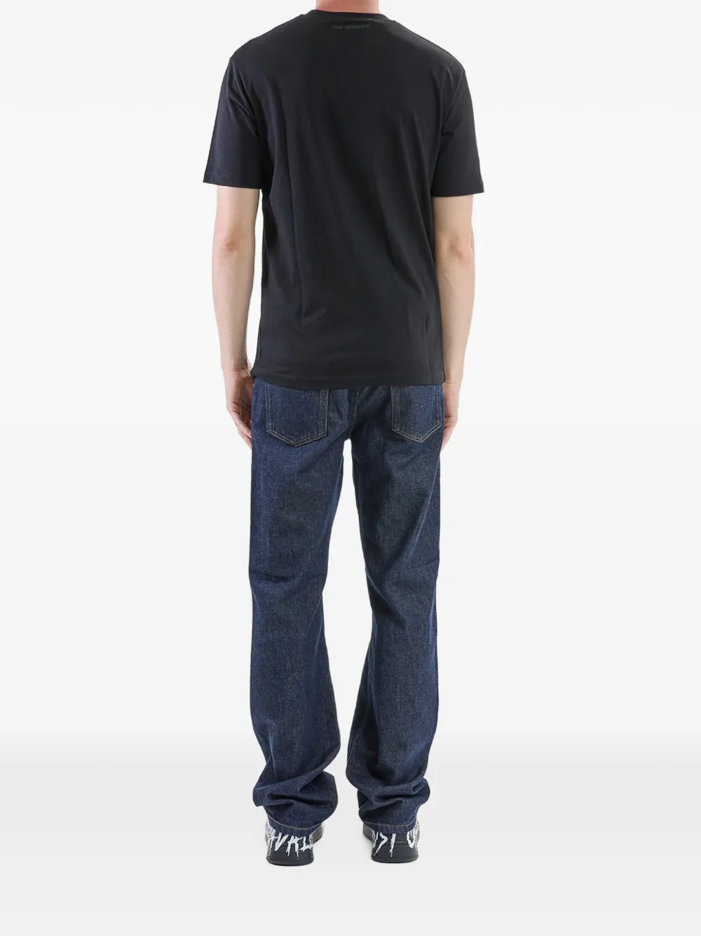 Karl Lagerfeld Signature embroidered T-shirt Zwart